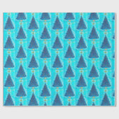 Retro Vintages blaues Weihnachtsbaum-Party Geschenkpapier (Flach)