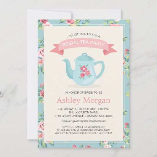 Retro Vintages Blumendekor Brautparty Tee Party Einladung (Vorderseite)