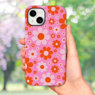 Retro Vintages Daisy Muster Orange Pink Case-Mate iPhone 14 Hülle