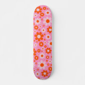 Retro Vintages Daisy Muster Orange Pink Skateboard (Vorne)
