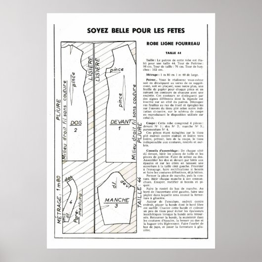 Retro-Vintages französisches Kleidungsmuster Poster (Vorne)