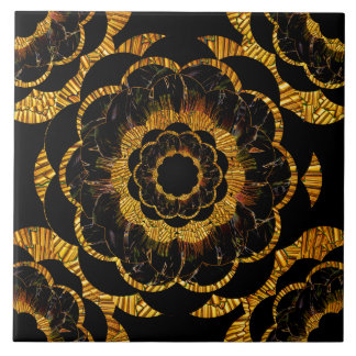 Retro Vintages goldenes Mandala-Blumen-Schwarzes Fliese