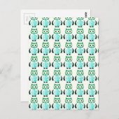 Retro Vintages Green Owls Muster Postkarte (Vorne/Hinten)
