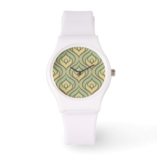 Retro Vintages grünes und gelbes Muster Armbanduhr