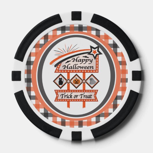 Retro Vintages Halloween-Zeichen - Trick oder Tret Pokerchips (Vorderseite)
