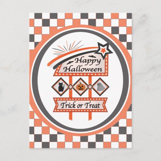 Retro Vintages Halloween-Zeichen - Trick oder Tret Postkarte (Vorderseite)