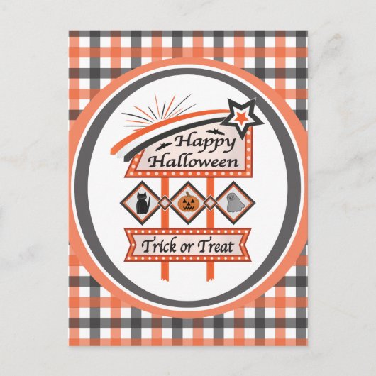 Retro Vintages Halloween-Zeichen - Trick oder Tret Postkarte (Vorderseite)
