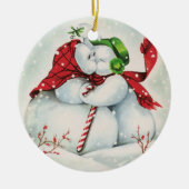 Retro-Vintages Küssen Schneepaar Holiday Keramik Ornament (Vorne)