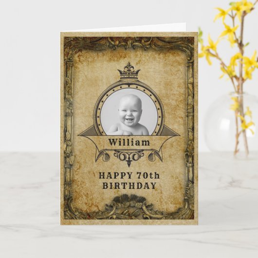 Retro Vintages Monogramm Foto Erwachsene Karte (Gelbe Blume)