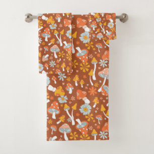 Retro-Vintages Mushroom-Blume Muster Badhandtuch Set