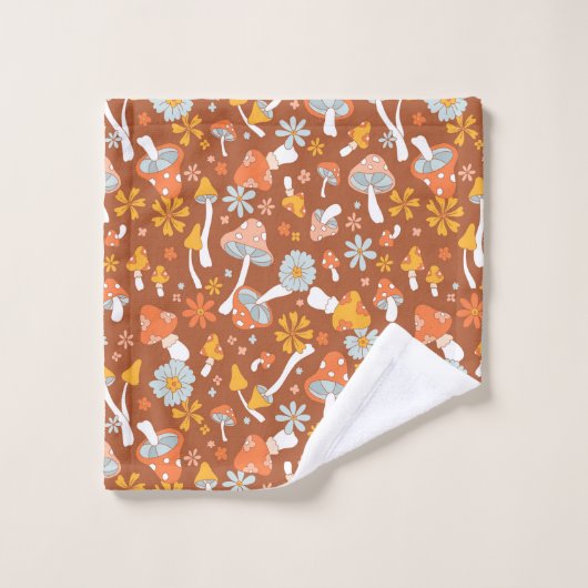 Retro-Vintages Mushroom-Blume Muster Badhandtuch Set (Waschlappen)