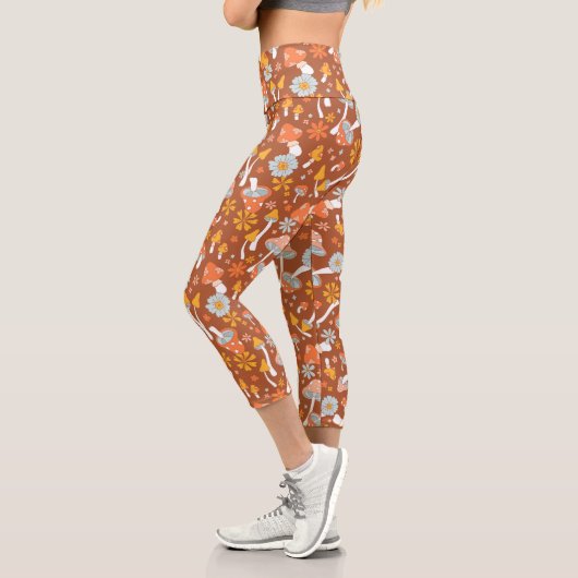 Retro-Vintages Mushroom-Blume Muster Capri Leggings (Links)