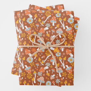 Retro-Vintages Mushroom-Blume Muster Geschenkpapier Set