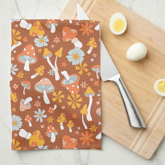 Retro-Vintages Mushroom-Blume Muster Geschirrtuch (Viertel Falte)