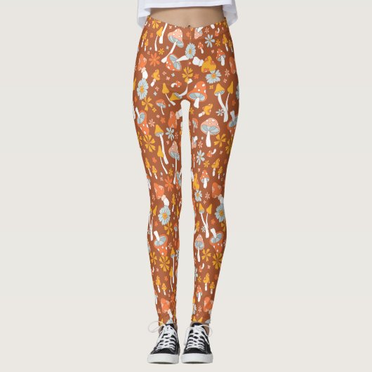 Retro-Vintages Mushroom-Blume Muster Leggings (Vorderseite)