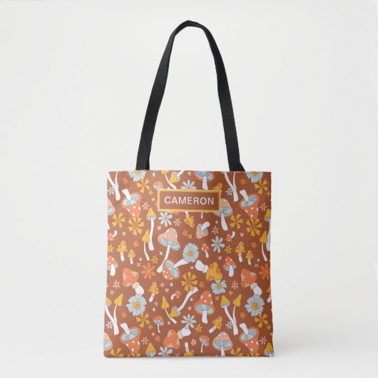 Retro-Vintages Mushroom-Blume Muster Tasche (Vorderseite)