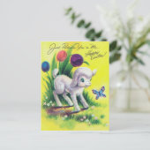 Retro-Vintages Osterlamm Feiertagspostkarte (Stehend Vorderseite)