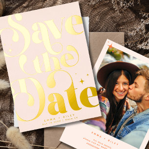 Retro Vintages Save the Date Foto Rose Gold Folieneinladung