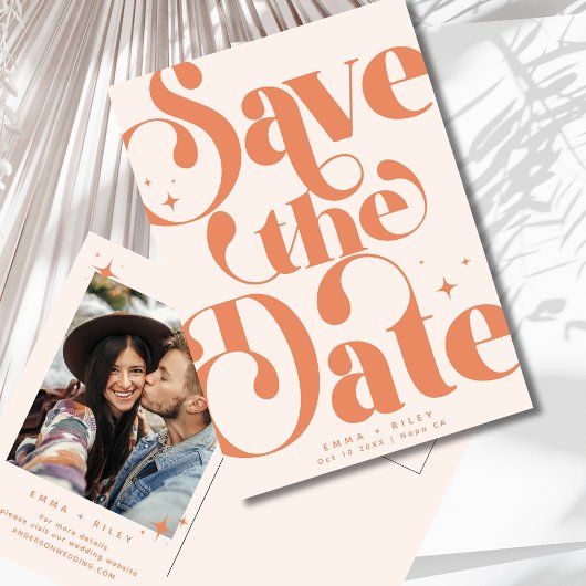 Retro Vintages Save the Date Foto | Terracotta Postkarte