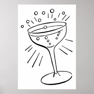 Retro Vintages Schwarz-Weiß-Glas Champagner Poster