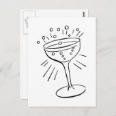 Retro Vintages Schwarz-Weiß-Glas Champagner Postkarte (Vorne/Hinten)