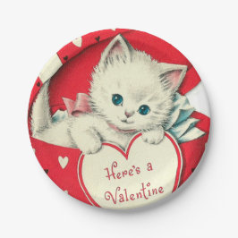 Retro Vintages Valentinekatze Feiertags-Party Pappteller