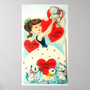Retro Vintages Valentinekatzen Feiertagsplakat Poster