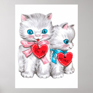 Retro Vintages Valentinekatzen Feiertagsplakat Poster
