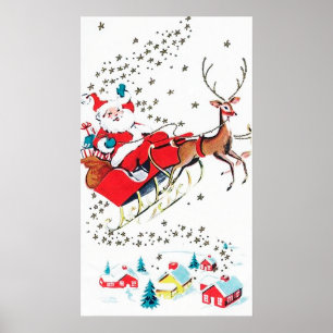 Retro Vintages Weihnachten Sankt addieren Poster