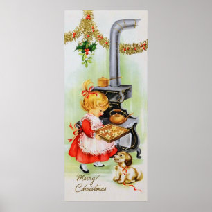 Retro Vintages Weihnachtsbacken-Mädchenplakat Poster