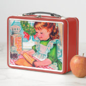 Retro Vintages Weihnachtsbackenmädchen Metall Brotdose (Beispiel)