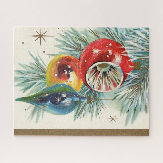 Retro Vintages Weihnachtsbirnenkarte Puzzle (Horizontal)