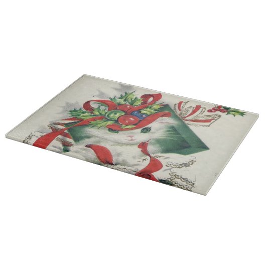 Retro Vintages Weihnachtskatze Schneidebrett (Ecke)