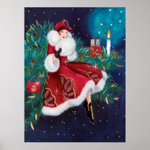 Retro Vintages Weihnachtskunst-Deko-Damenplakat Poster