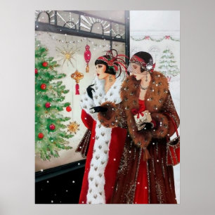 Retro Vintages Weihnachtskunst-Deko-Damenplakat Poster