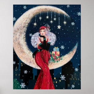 Retro Vintages Weihnachtskunst-Deko-Damenplakat Poster