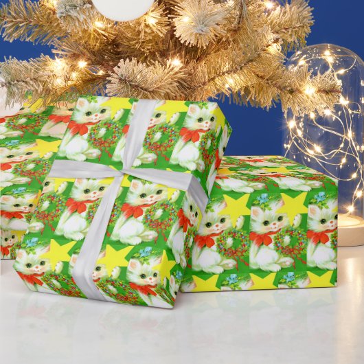 Retro vintaj Weihnachtskatzengestein Party Geschenkpapier (Feiertage)
