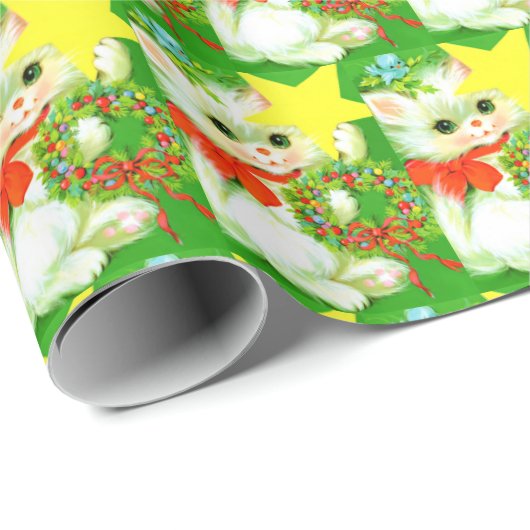 Retro vintaj Weihnachtskatzengestein Party Geschenkpapier (Rolleneckpunkt)