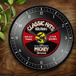 Retro Vinyl 45 Rekord Personalisierte Wandklemme Große Wanduhr<br><div class="desc">Spaß,  personalisierte Retro-Musik Ventilator individuelle Wand-Uhr! Außer den Zahlen ist der gesamte Text in diesem Entwurf in einem Vorlagenformular enthalten. Ändern Sie den gesamten Text oder verließ einige,  wie es ist,  für die perfekte personalisierte Retro 45 Vinyl Musik Liebhaber Geschenk!</div>