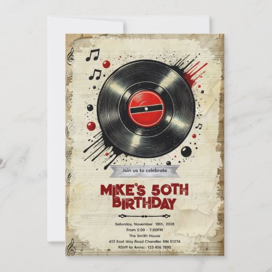 Retro vinyl birthday party invitation einladung (Vorderseite)