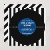 Retro-Vinyl-Datensatz| Modern Wedding Invite (blau Einladung (Vorne/Hinten)