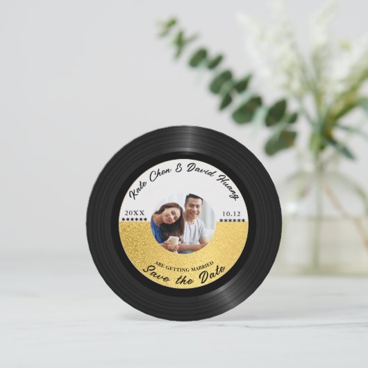 Retro-Vinyl-Foto Save the Date QR-Code (Stehend Vorderseite)