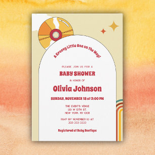 Retro-Vinyl-Geschlechterneutrale Babyparty-Einladu Save The Date