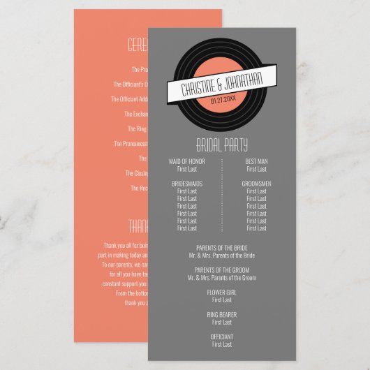 Retro-Vinyl-Hochzeitsprogramm Programm (Vorne/Hinten)