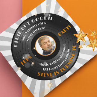 Retro Vinyl Male's Foto Geburtstagsparty Einladung