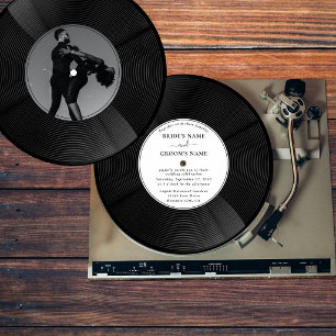 Retro-Vinyl-Musik-Schallplatten-Foto Vintage-Hochz Einladung