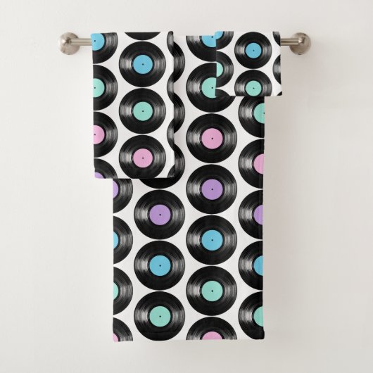 Retro Vinyl Platten Farbiges Muster Design Badhandtuch Set (Insitu)