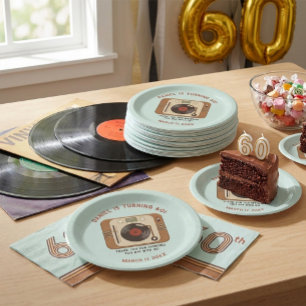 Retro Vinyl Plattenspieler 60. Geburtstag Pappteller