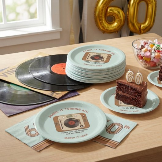Retro Vinyl Plattenspieler 60. Geburtstag Pappteller