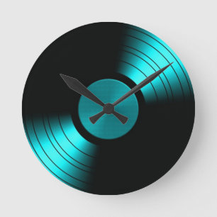Retro Vinyl Record Album in Aquamarin Runde Wanduhr